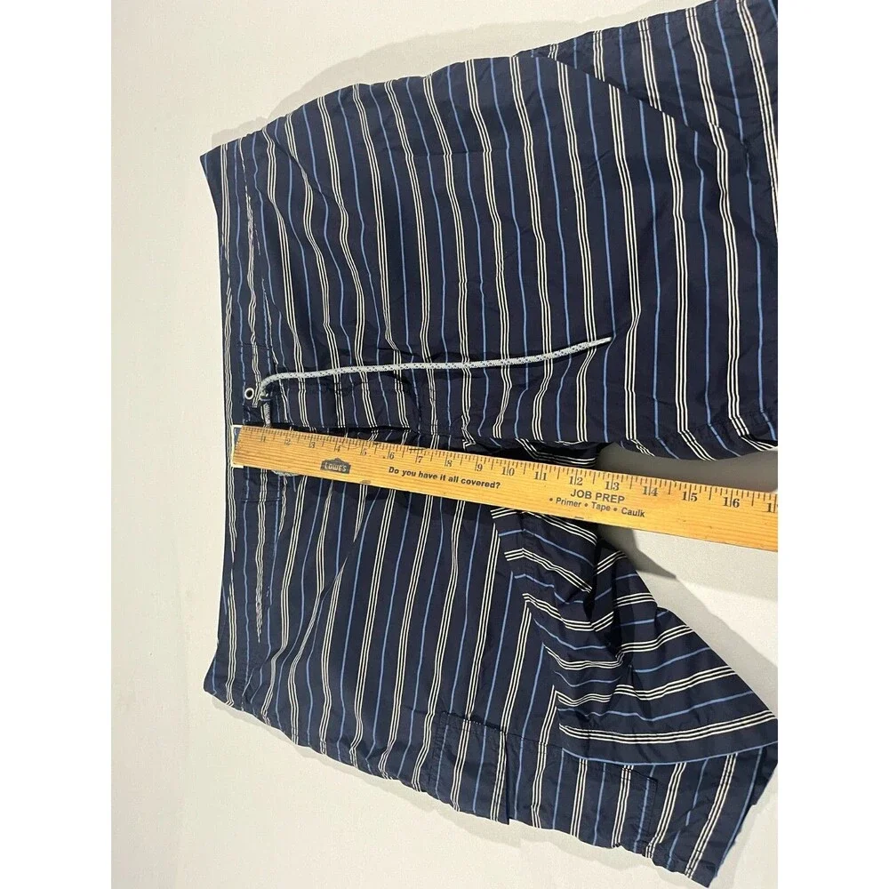 J. Crew Swim Trunks Mens Blue Striped Poly Preppy Surf Shorts Drawstring Sz 38
